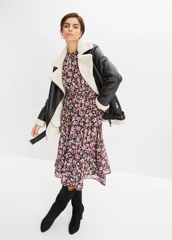 Veste biker en maille peluche, bonprix