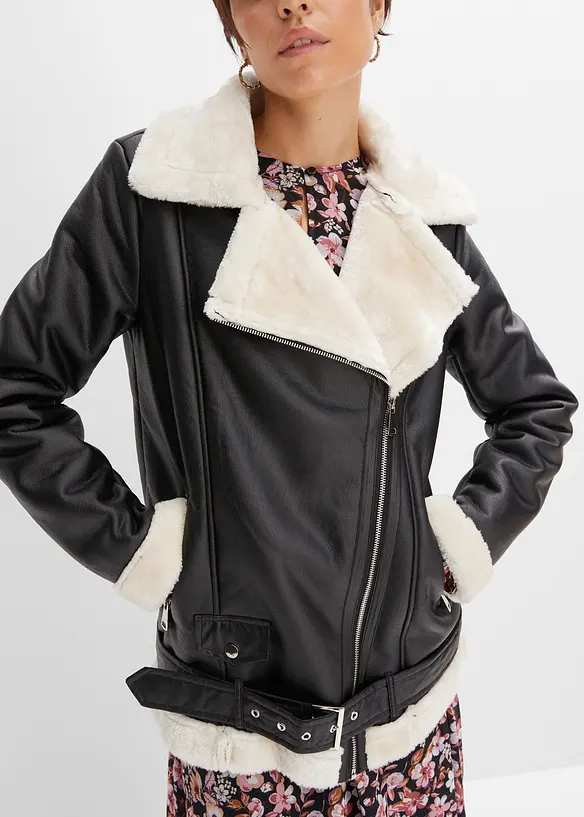 Veste biker en maille peluche, bonprix