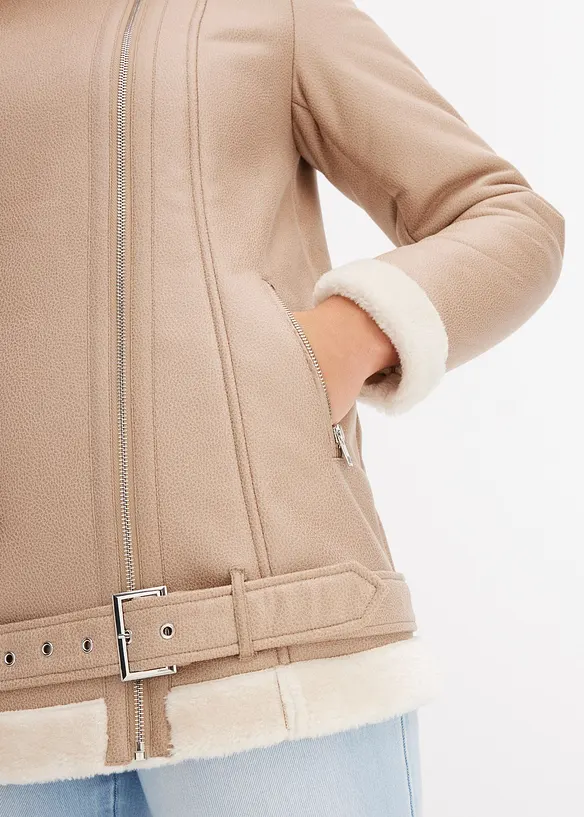 Veste biker en maille peluche, bonprix