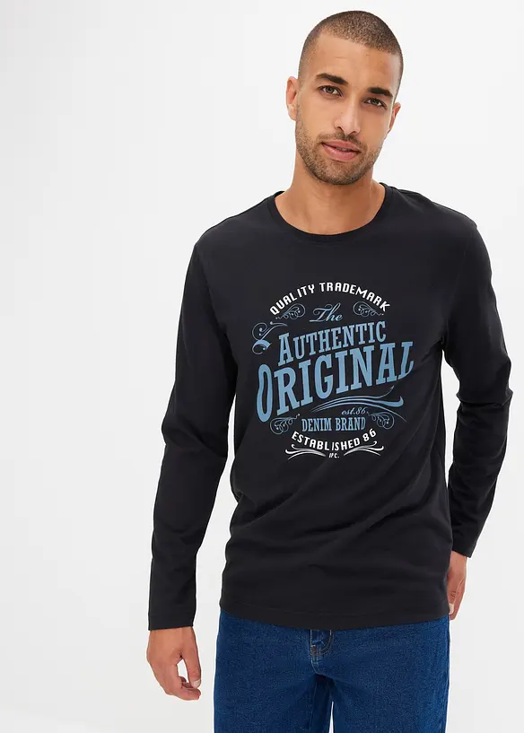 Lot de 2 T-shirts manches longues 100% coton, bonprix