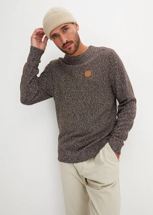 Pull col rond en coton mélangé, bonprix