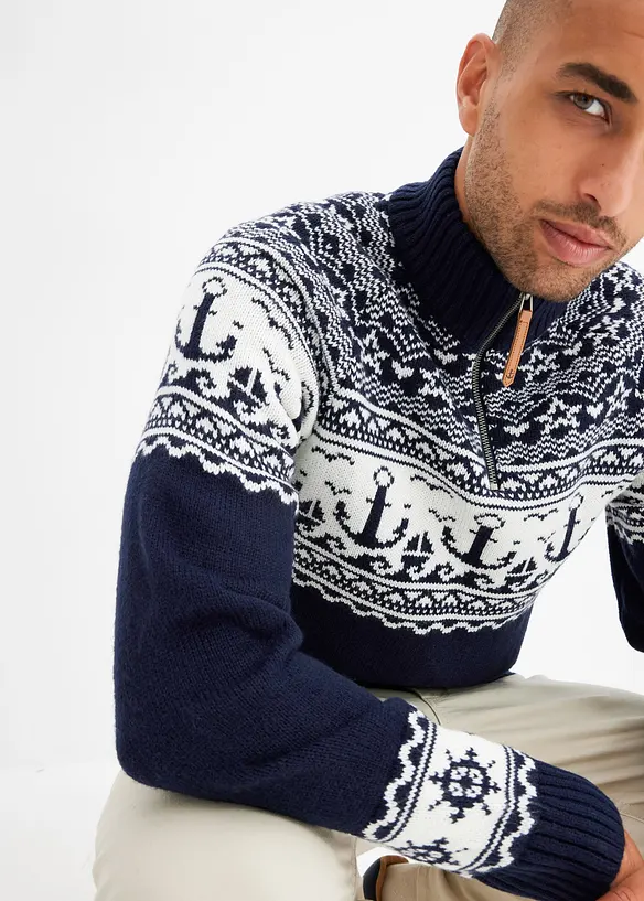 Pull camionneur à motif norvégien marin, bonprix