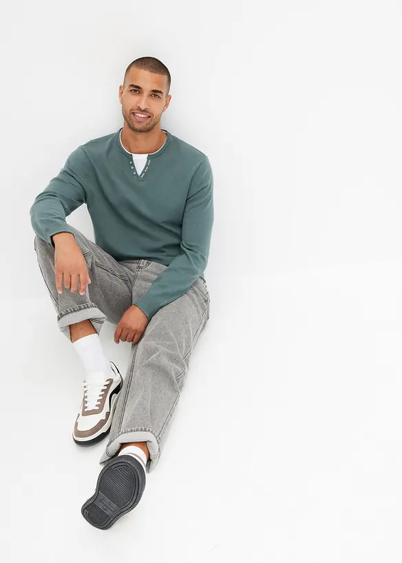 Pull doux aspect 2en1 en fine maille de coton majoritaire, bonprix