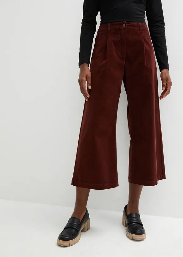 Jupe-culotte en velours côtelé stretch avec taille haute confortable, longueur 7/8, bonprix