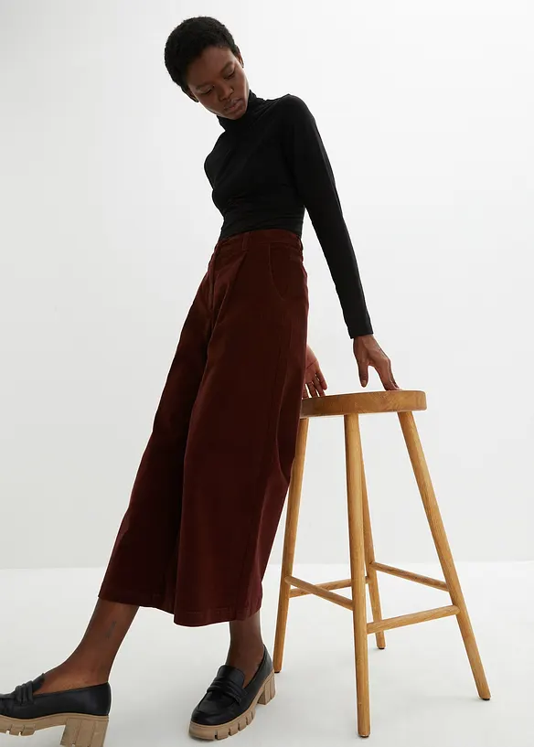 Jupe-culotte en velours côtelé stretch avec taille haute confortable, longueur 7/8, bonprix