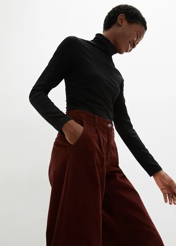 Jupe-culotte en velours côtelé stretch avec taille haute confortable, longueur 7/8, bonprix