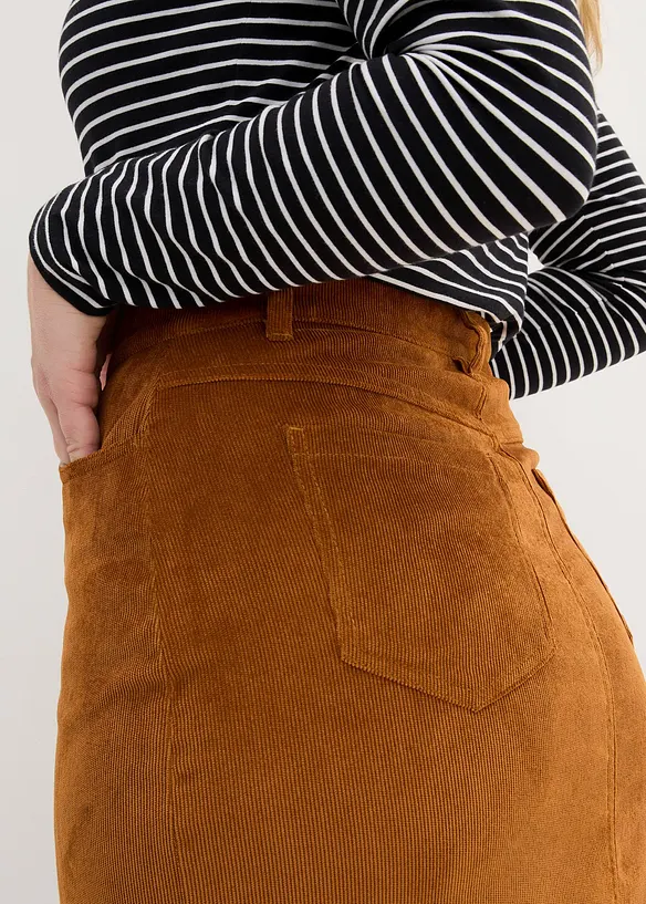 Jupe midi en velours côtelé, extensible, bonprix