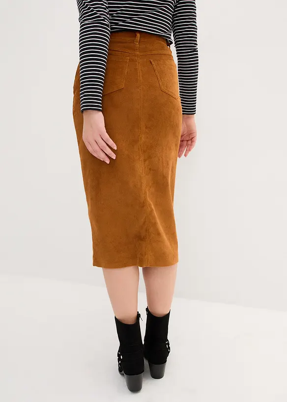 Jupe midi en velours côtelé, extensible, bonprix