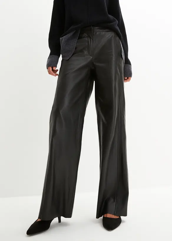 Pantalon large en cuir d’agneau nappa, bonprix