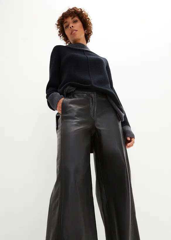 Pantalon large en cuir d’agneau nappa, bonprix