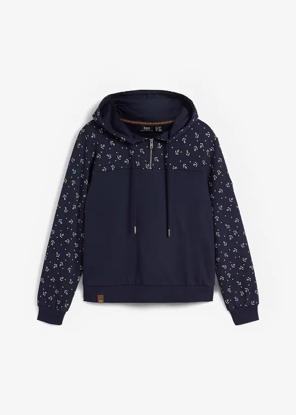 Sweat à capuche et col zippé, 100% coton, bonprix