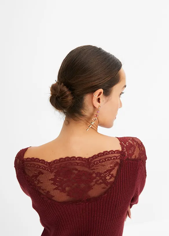 Robe en maille &agrave; empi&egrave;cement dentelle, bonprix