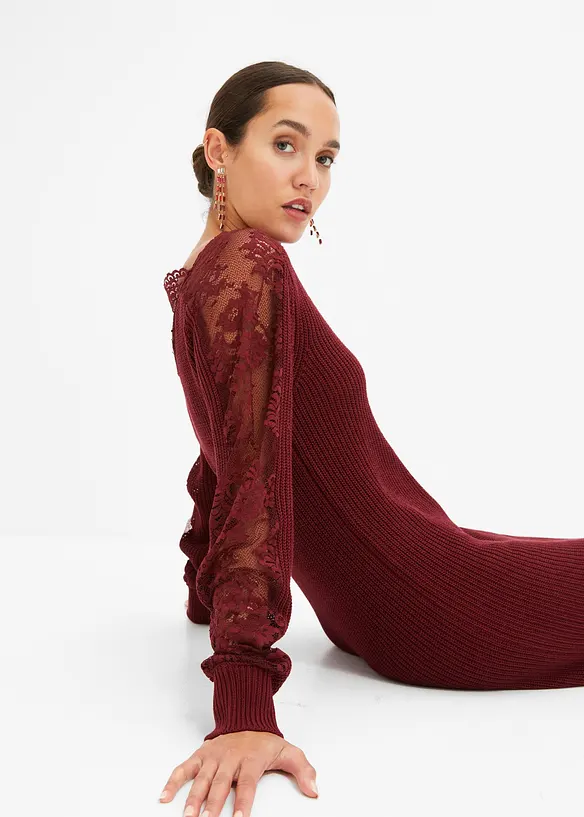 Robe en maille &agrave; empi&egrave;cement dentelle, bonprix