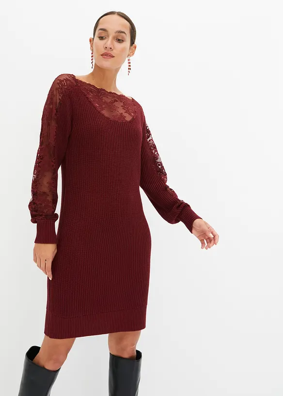 Robe en maille &agrave; empi&egrave;cement dentelle, bonprix