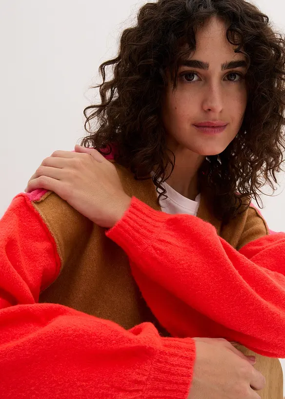 Gilet en maille oversize, motif color block, bonprix