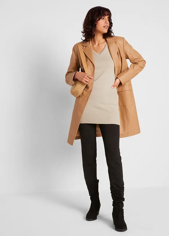 Pull long basique à col V, bonprix