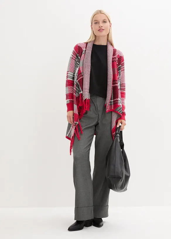 Gilet long en maille à franges, bonprix