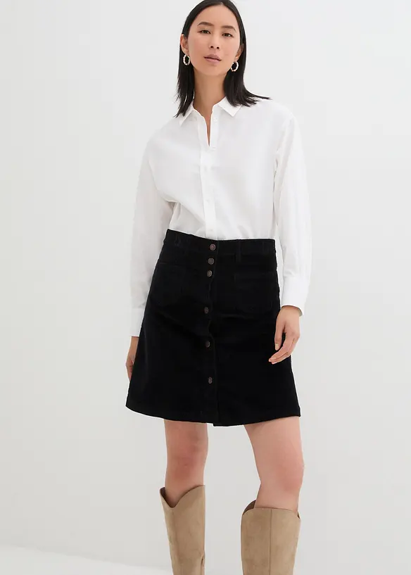 Jupe boutonnée en velours côtelé extensible, bonprix