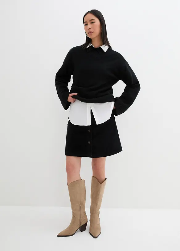 Jupe boutonnée en velours côtelé extensible, bonprix