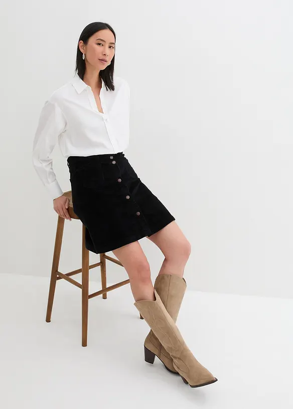 Jupe boutonnée en velours côtelé extensible, bonprix