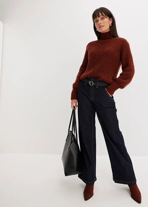 Jean paper bag taille haute, jambes larges, bonprix