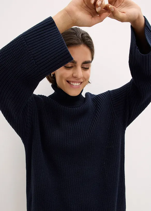 Pull col roulé oversize en coton mélangé, bonprix