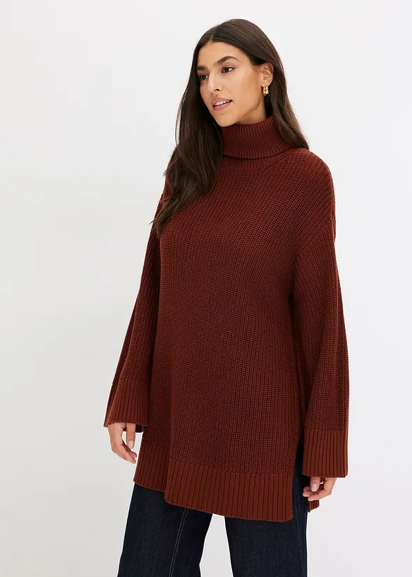 Pull col roulé oversize en coton mélangé, bonprix