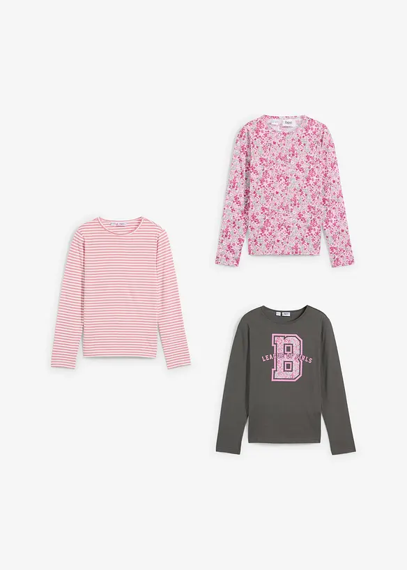 Lot de 3 T-shirts manches longues 100% coton, bonprix