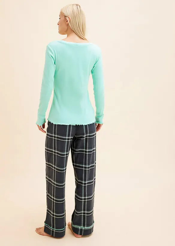 Pyjama avec un haut côtelé et un pantalon en flanelle, bonprix