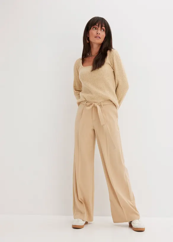 Pantalon &agrave; pinces en viscose m&eacute;lang&eacute;e, bonprix
