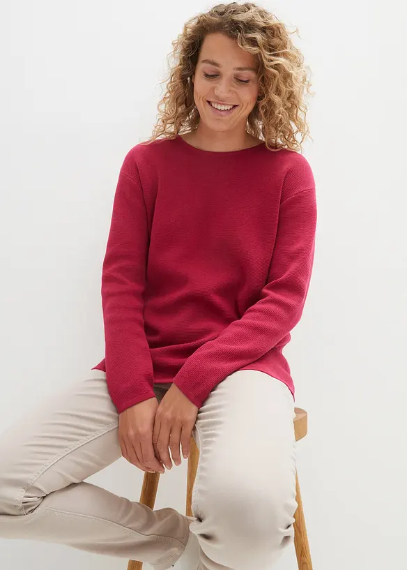 Pull col rond en maille milano côtelée, bonprix
