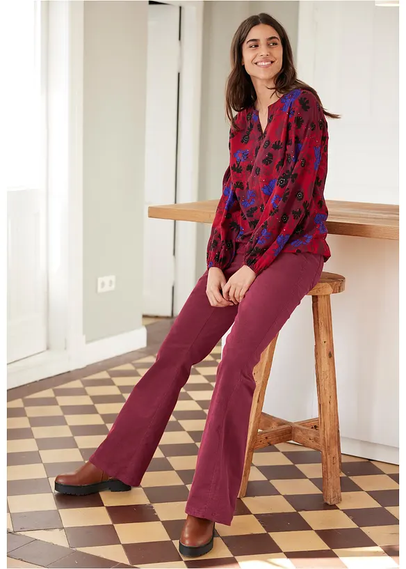 Pantalon Flare en velours c&ocirc;tel&eacute; extensible avec taille haute confortable, bonprix