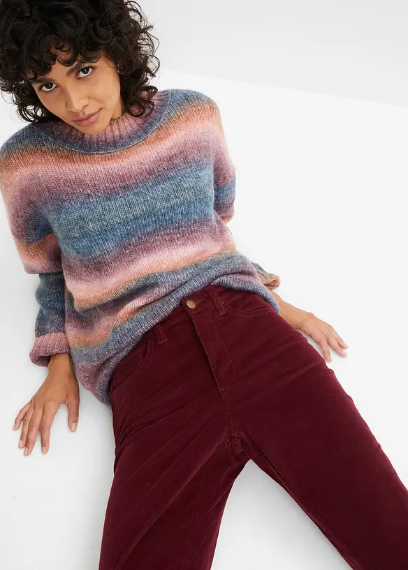 Pantalon Flare en velours c&ocirc;tel&eacute; extensible avec taille haute confortable, bonprix