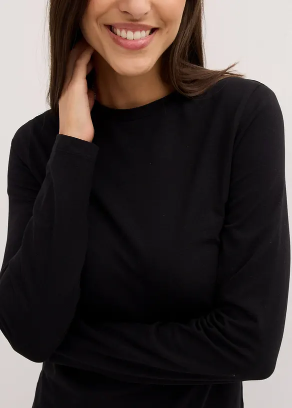 Lot de 2 T-shirts manches longues en coton extensible, bonprix