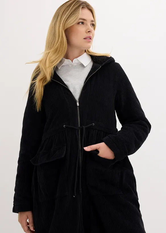 Manteau en velours côtelé 100% coton avec capuche doublée sherpa, bonprix