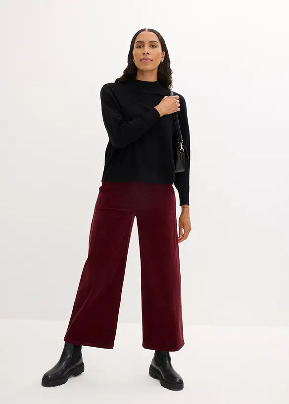 Pantalon en velours côtelé, taille haute élastiquée, bonprix