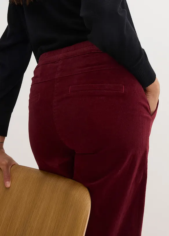 Pantalon en velours côtelé, taille haute élastiquée, bonprix