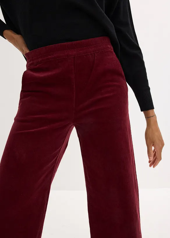 Pantalon en velours côtelé, taille haute élastiquée, bonprix