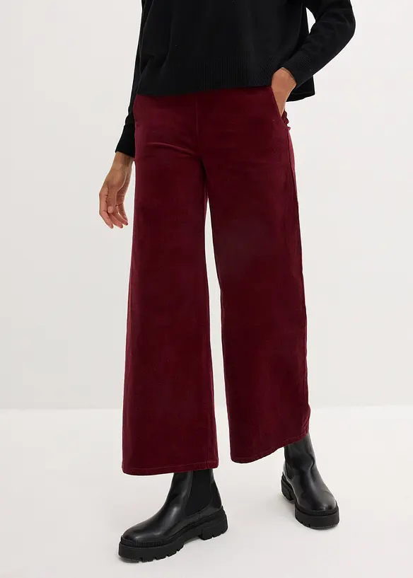 Pantalon en velours côtelé, taille haute élastiquée, bonprix
