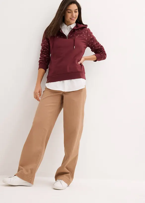 Sweat à capuche et col zippé, 100% coton, bonprix