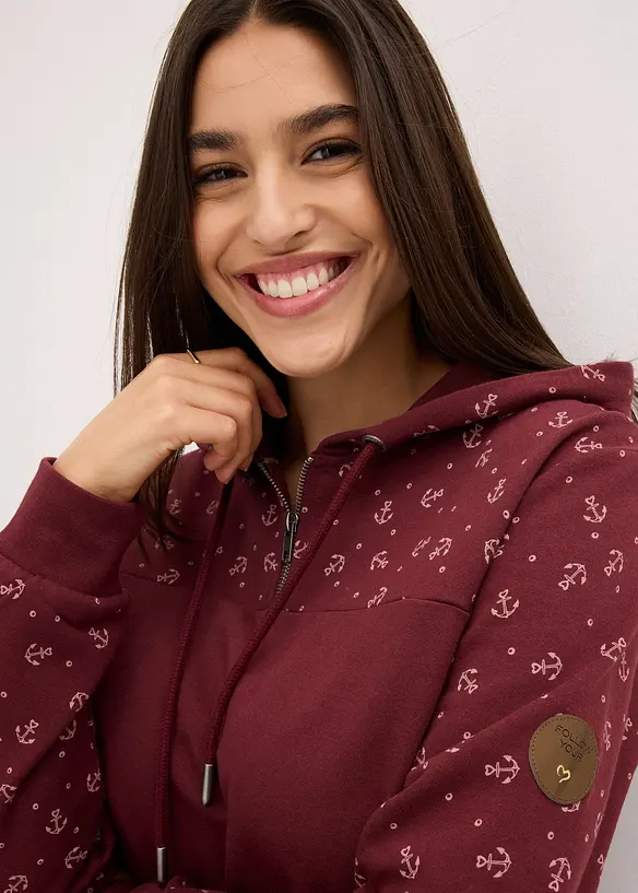 Sweat à capuche et col zippé, 100% coton, bonprix