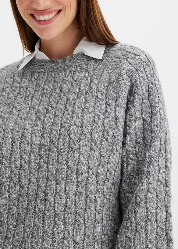 Pull oversize en maille torsadée, bonprix