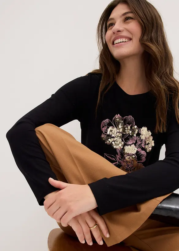 T-shirt manches longues à sequins, bonprix