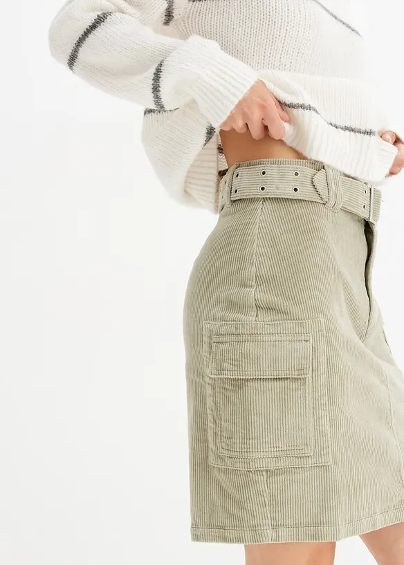 Jupe cargo courte en velours c&ocirc;tel&eacute; avec ceinture, bonprix