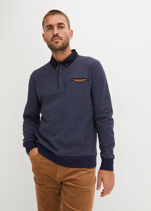Sweat-shirt en coton à col polo, bonprix