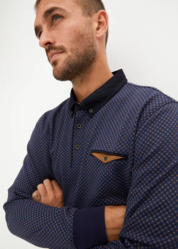 Sweat-shirt en coton à col polo, bonprix