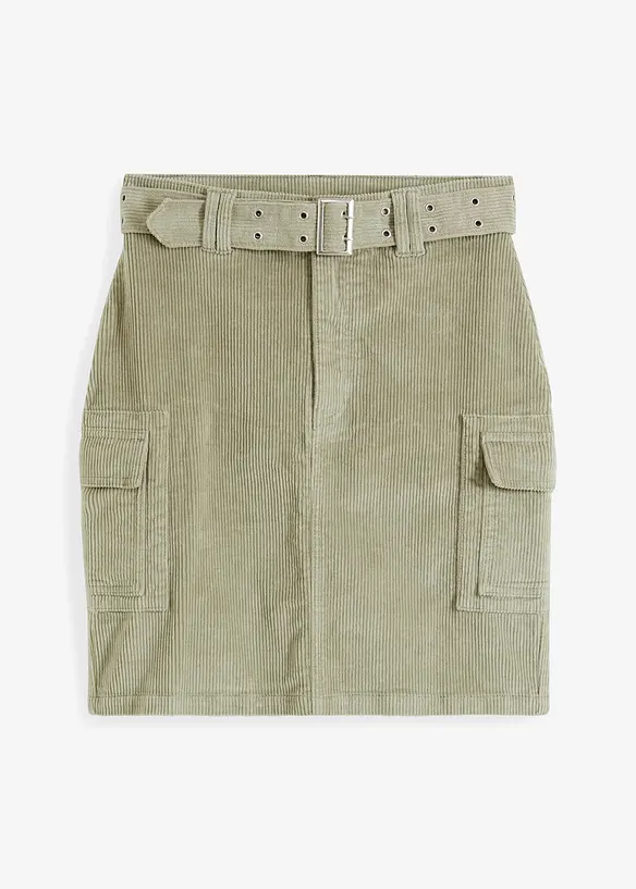 Jupe cargo courte en velours c&ocirc;tel&eacute; avec ceinture, bonprix