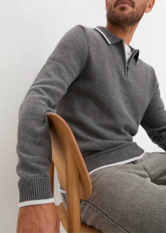 Pull col polo en coton recyclé majoritaire, bonprix