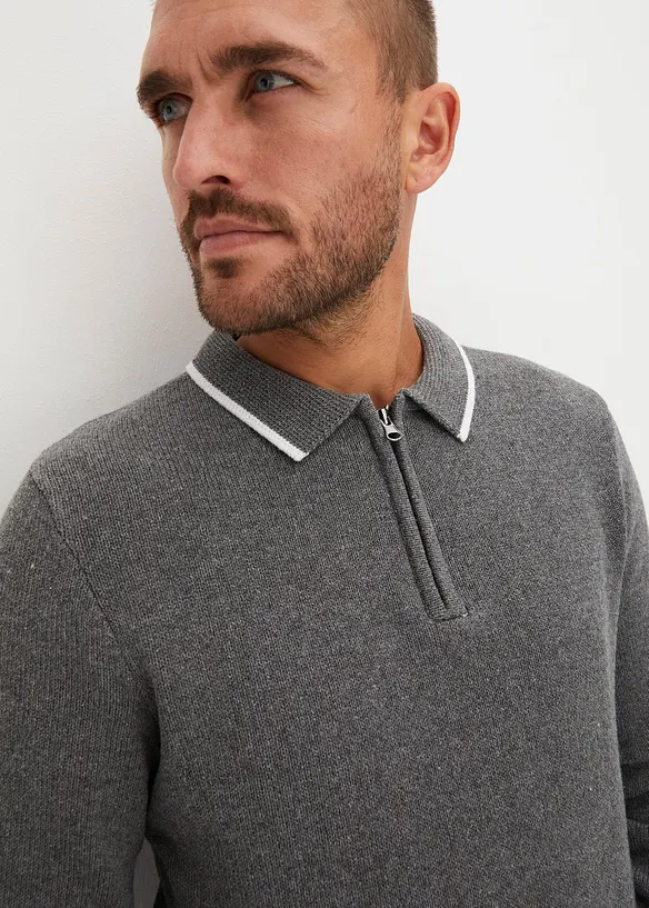 Pull col polo en coton recyclé majoritaire, bonprix