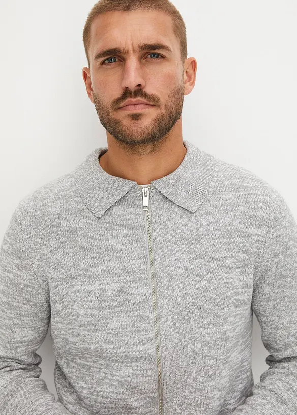 Gilet zippé en maille col polo en coton recyclé majoritaire, bonprix